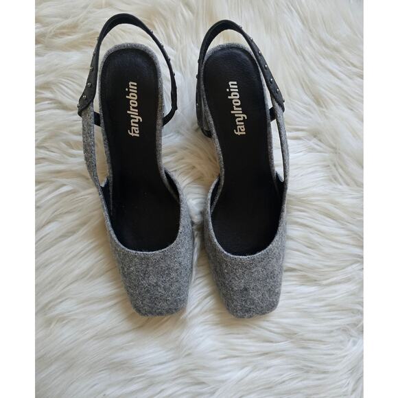 NWT Farylrobin Felted Gray Wool Studded Slingback Heels - Size 8 - Picture 5 of 10